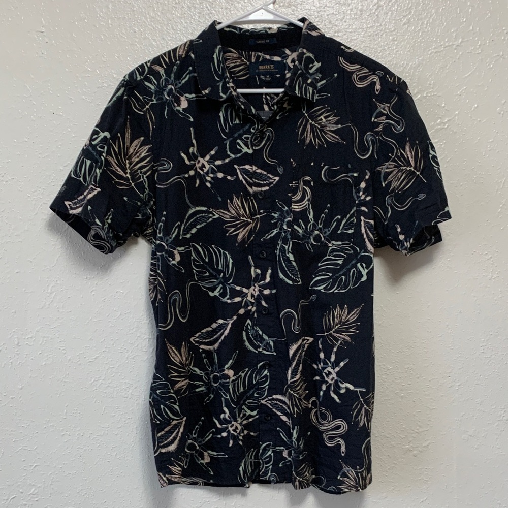 Roark Black Tropical Leaf Short-Sleeve Button-Down Shirt